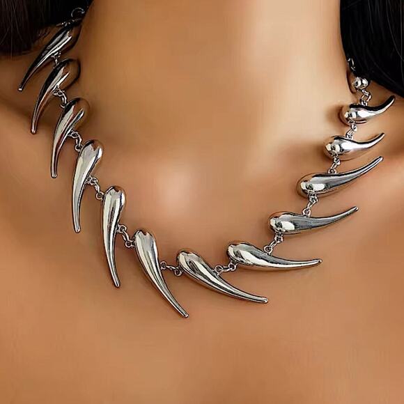 Stainless Steel Spiked Statement Choker Necklace - Picture 3 of 10